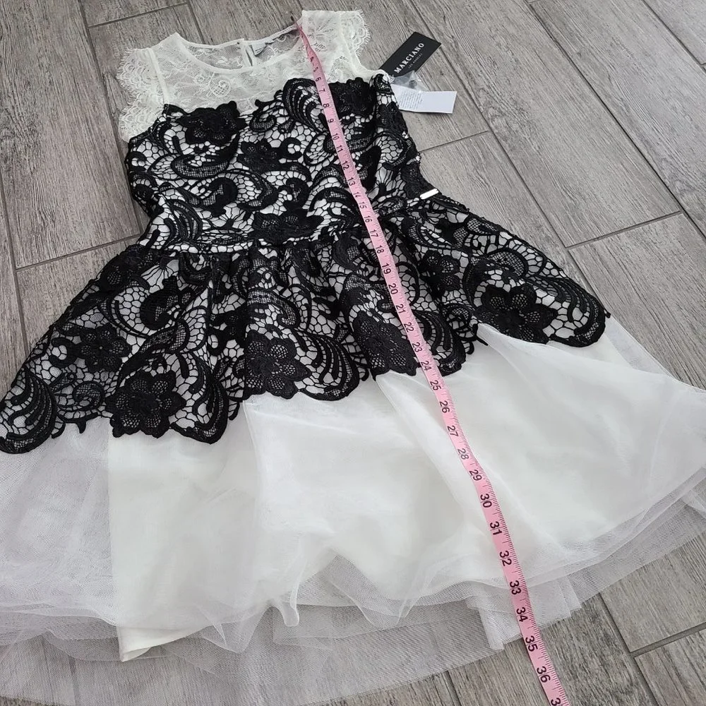 Marciano Guess girls black & white laced sleeveless formal dress size 14 NWT